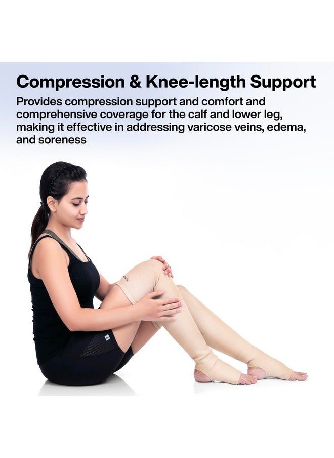 FOverA FOVERA Varicose Veins Compression Stockings (Above Knee), Open Toe Thigh High Sleeves for Swelling, Edema, Sore & Aching Legs, Pain Relief & Post Pregnancy, for Men & Women (Size - L, 1 Pair)  - Image 4