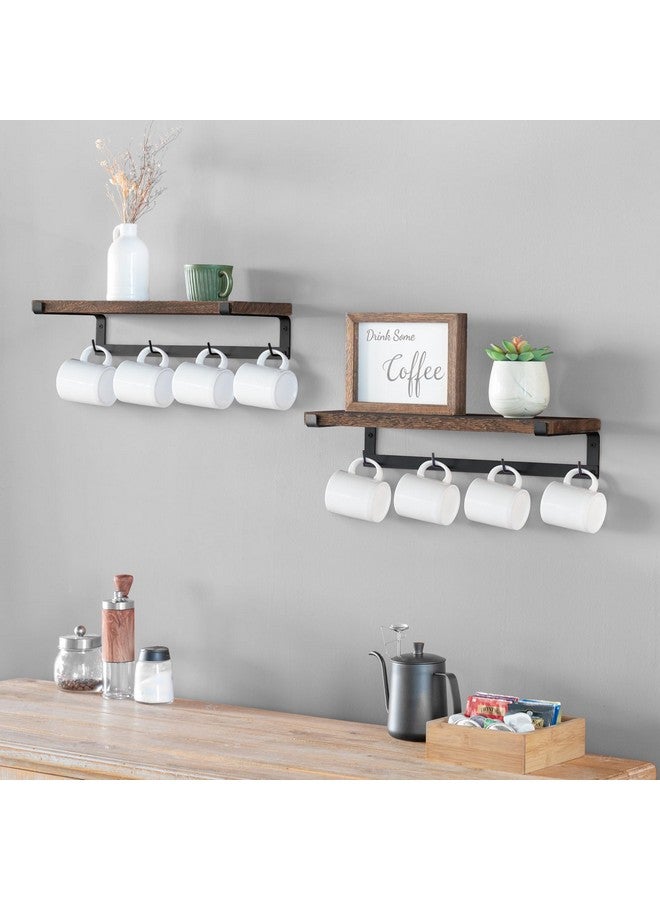 Dahey حامل أكواب داهي مثبت على الحائط مع خطافات، مجموعة من 2، رف عائم ريفي لتخزين أكواب القهوة، ملحقات بار القهوة، شماعة أكواب خشبية لتنظيم أدوات الطهي، ديكور مطبخ منزلي، بني - Image 3