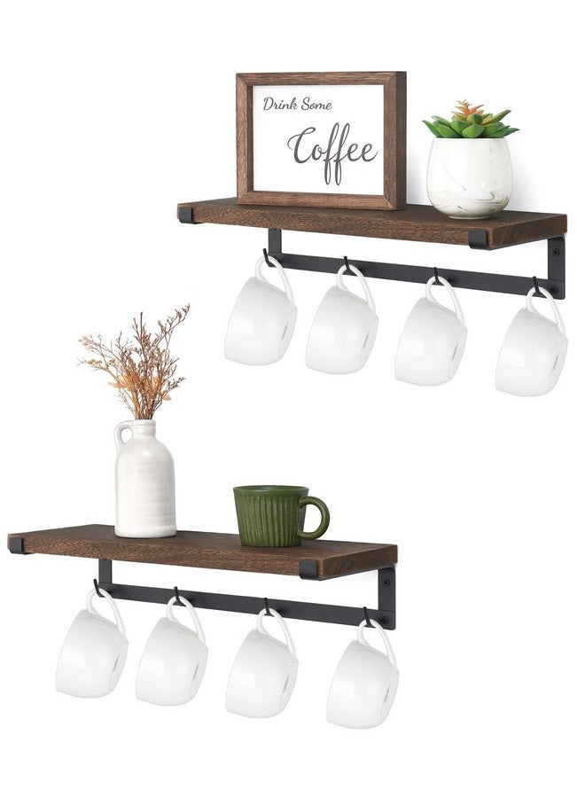 Dahey حامل أكواب داهي مثبت على الحائط مع خطافات، مجموعة من 2، رف عائم ريفي لتخزين أكواب القهوة، ملحقات بار القهوة، شماعة أكواب خشبية لتنظيم أدوات الطهي، ديكور مطبخ منزلي، بني - Image 1