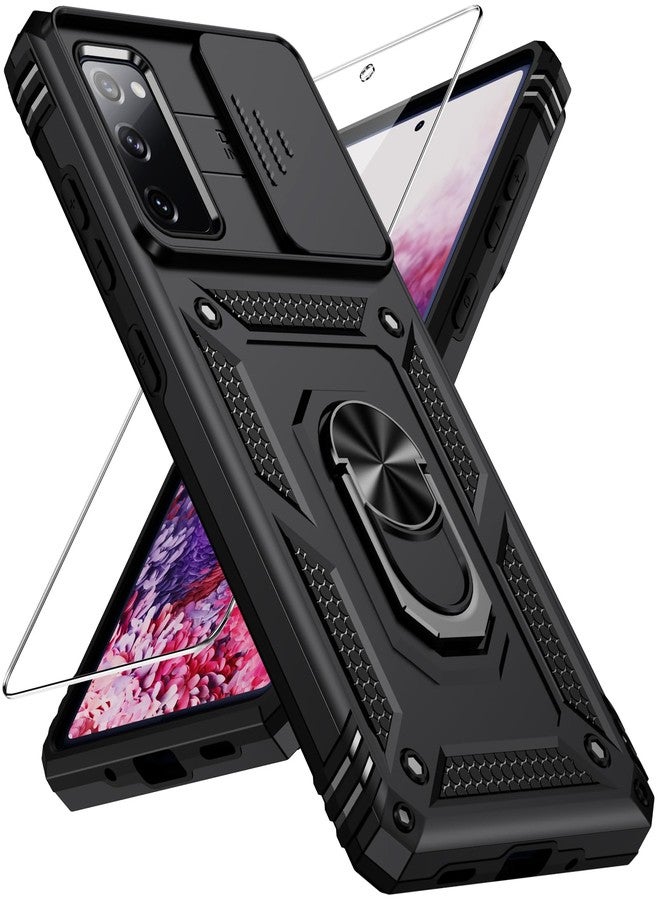 Weycolor for Samsung Galaxy S20 FE 5G Case with Camera Lens Cover, HD Screen Protector, 10 FT Military Grade Drop Protection, Magnetic Ring Holder Kickstand Protective Phone Case, Black - Image 1