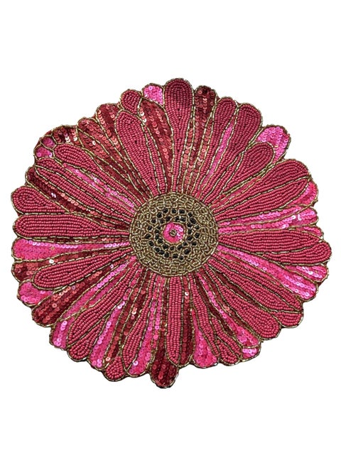 Glass Beads Place MatsRound Table MatEmbroidered Table MatRound Beaded Table MatsCutwork Design Dining Table MatsDressing Table MatsBed Side Table matsRed Pink 14 Inches