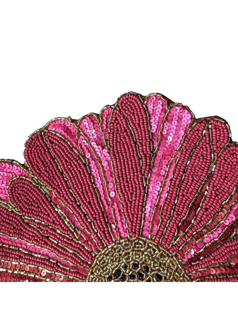 Good Vibes Glass Beads Place MatsRound Table MatEmbroidered Table MatRound Beaded Table MatsCutwork Design Dining Table MatsDressing Table MatsBed Side Table matsRed Pink 14 Inches  - Image 4