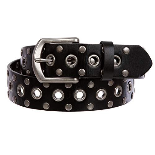 Beltiscool Casual Riveted Studded Grommets & Studs Solid Leather Belt, Black | 38" - Image 2