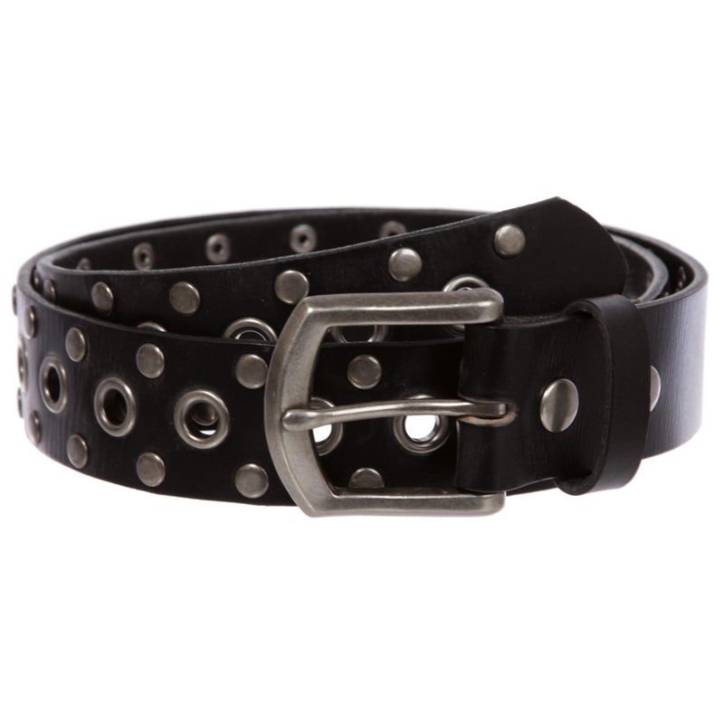 Beltiscool Casual Riveted Studded Grommets & Studs Solid Leather Belt, Black | 38" - Image 4