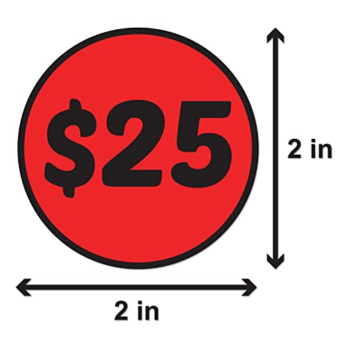 OfficeSmartLabels 25 Dollar Price Stickers (2 inch, Red, Circle Dot - 300 Labels) 25 Dollar Stickers for Garage Sales, Yard Sales, or Retail Stores - Image 3