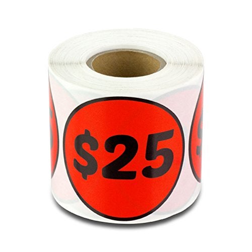 OfficeSmartLabels 25 Dollar Price Stickers (2 inch, Red, Circle Dot - 300 Labels) 25 Dollar Stickers for Garage Sales, Yard Sales, or Retail Stores - Image 1