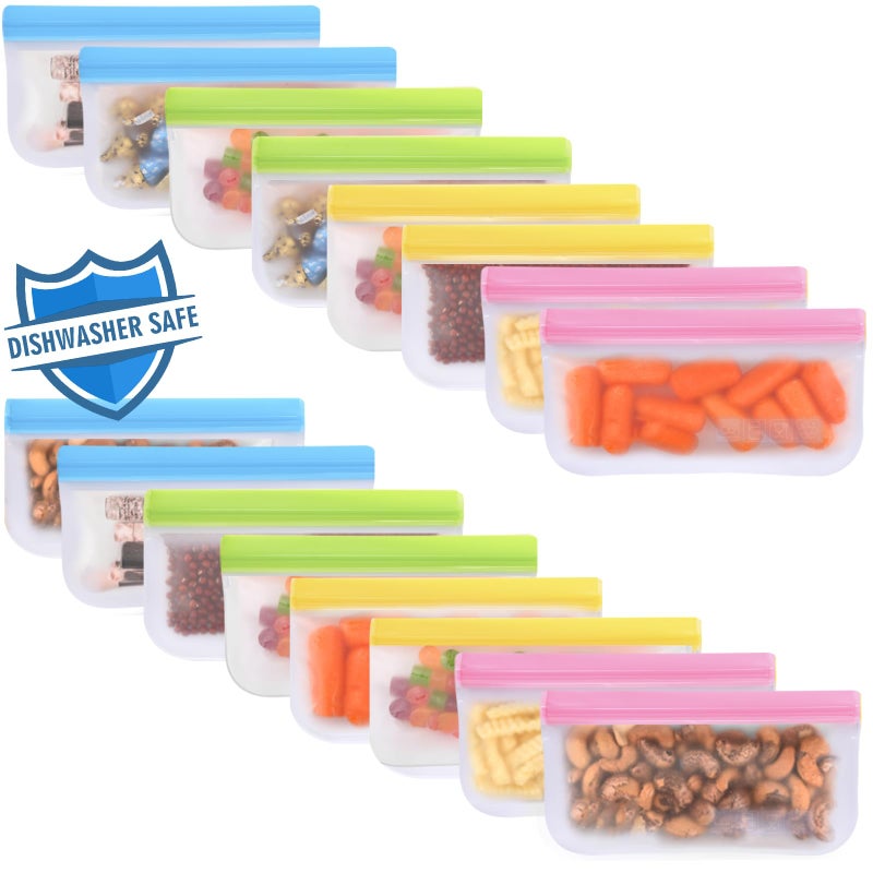 Lerine 16 Pack Reusable Snack Bags Dishwasher Safe BPA Free Food Storage Bags Extra Thick Leakproof Reusable Freezer Bags Snack Pouch for Candy Fruits Cereal Multicolor 16Snack - Image 2