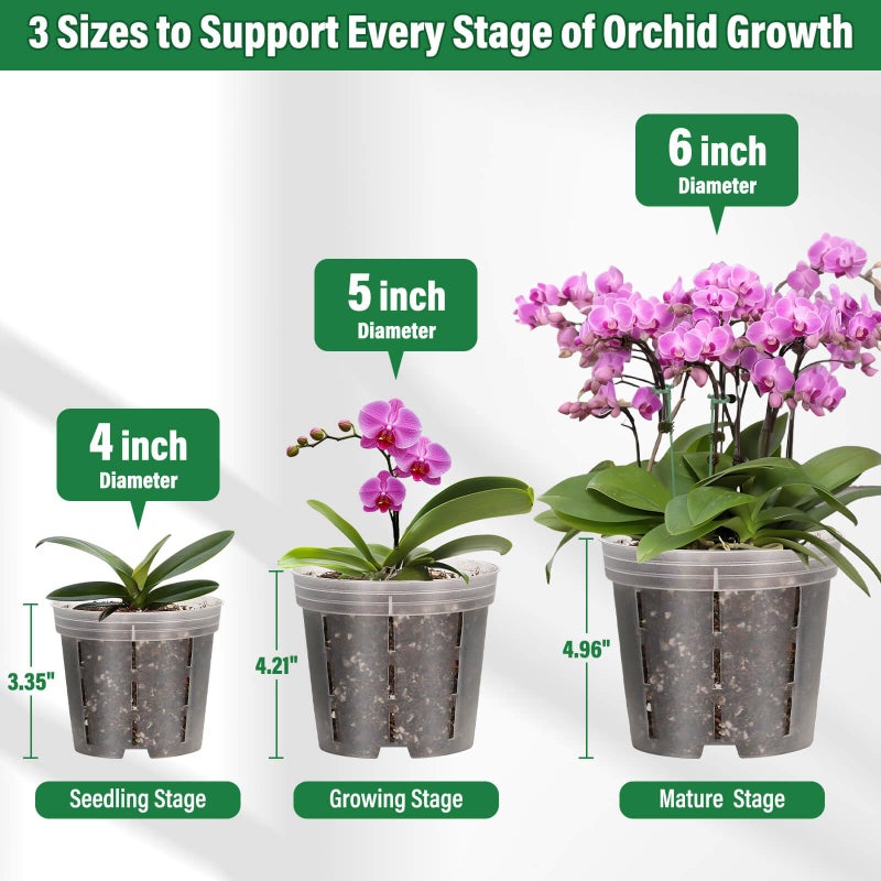 Tetutor 12 Pack Plastic Orchid Pots with Holes, 4, 5, 6 Inch Clear Orchid Pots for Repotting with Saucers Drainage and Plant Stakes, Large Small Breathable Orchids Planter Plant Pot - Image 3