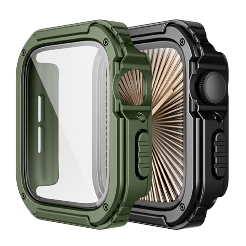 Adepoy 2 Pack Rugged Case Compatible for Apple Watch 46mm Series 11 10 with Tempered Glass Screen Protector, Military All Around Hard TPU Protective Cover Case Shockproof Bumper for iWatch Men 46mm - Image 1