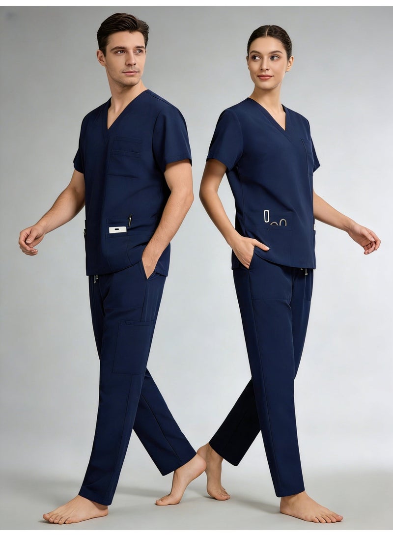 أنغولا باندا 🔥طقم سكراب طبي موحد للرجال والنساء – زي طبي عملي وخامة مريحة، بلوزة وبنطال بلون كحلي بجودة عالية - Image 3