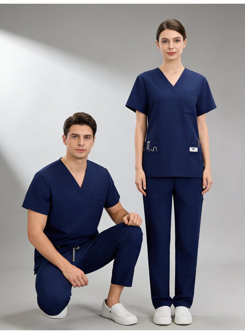 أنغولا باندا 🔥طقم سكراب طبي موحد للرجال والنساء – زي طبي عملي وخامة مريحة، بلوزة وبنطال بلون كحلي بجودة عالية - Image 4