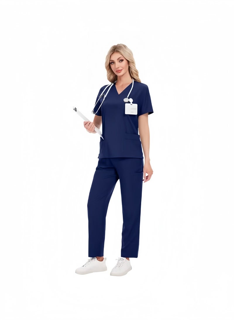 أنغولا باندا 🔥طقم سكراب طبي موحد للرجال والنساء – زي طبي عملي وخامة مريحة، بلوزة وبنطال بلون كحلي بجودة عالية - Image 5