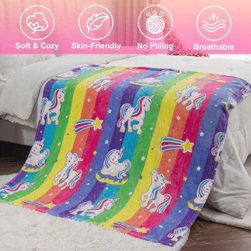 Levens Unicorn Gifts Toys for Girls Kids - Glow in The Dark Rainbow Blanket Best Christmas Birthday Valentines Easter Decor Present for Age 1-14 Years Old Teens Child Toddler Daughter Soft Cozy Throw 50"x60" - Image 3