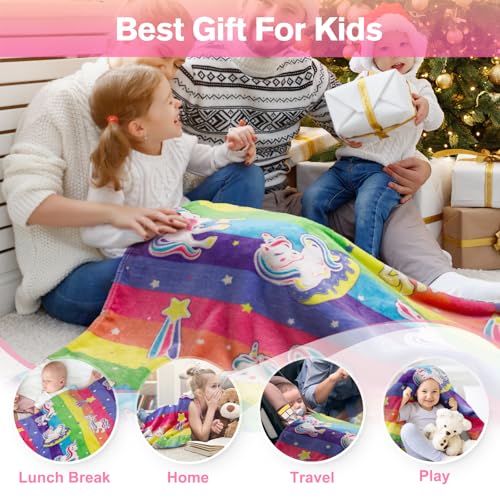 Levens Unicorn Gifts Toys for Girls Kids - Glow in The Dark Rainbow Blanket Best Christmas Birthday Valentines Easter Decor Present for Age 1-14 Years Old Teens Child Toddler Daughter Soft Cozy Throw 50"x60" - Image 2