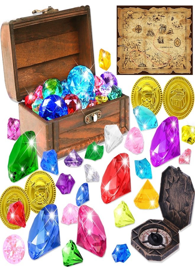 YUJUN Diving Gem Pirate Toys Colorful Pool Acrylic Diamonds Pirate Treasure Chest Gold Coins with Underwater Swimming Throw Pirate Toy for Kids Birthday Summer Swimming Pool Party Favor - Image 1