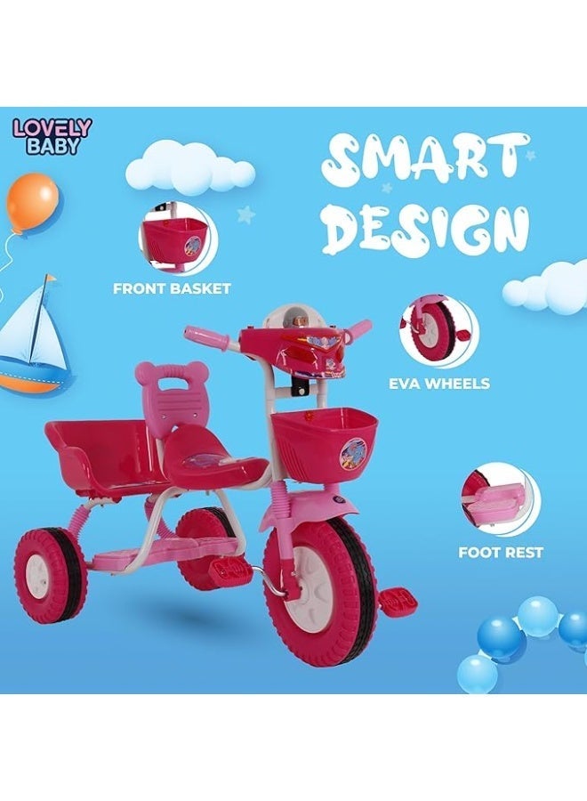 Double-Seat Plastic Tricycle Pink - Image 2