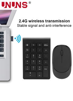 UNUNS Wireless Number Pad and Mouse Combo,Portable Ultra Slim 2.4GHz USB Numeric Keypad,Slient Financial Accounting Numeric Keypad With Wireless Mice,For Laptop/PC/Desktop/Notebook,Black  - Image 2