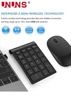 UNUNS Wireless Number Pad and Mouse Combo,Portable Ultra Slim 2.4GHz USB Numeric Keypad,Slient Financial Accounting Numeric Keypad With Wireless Mice,For Laptop/PC/Desktop/Notebook,Black  - Image 3