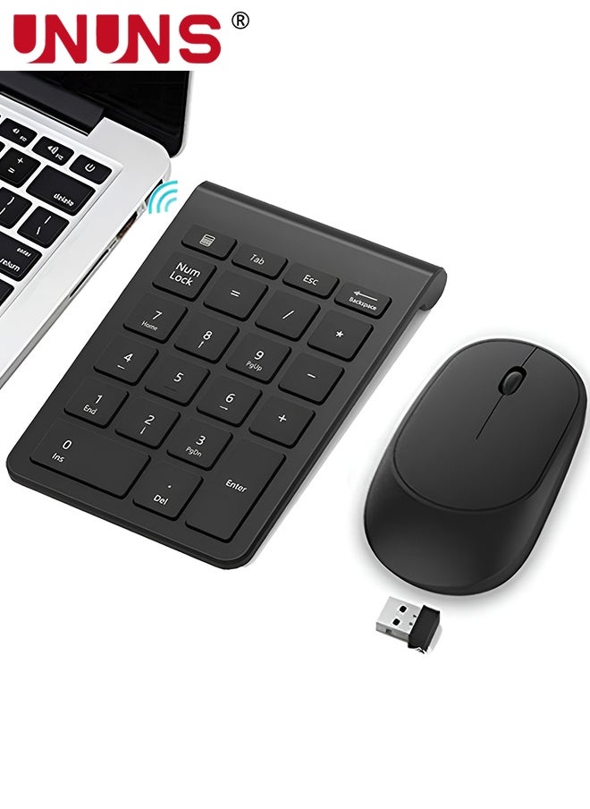 UNUNS - Wireless Number Pad and Mouse Combo,Portable Ultra Slim 2.4GHz USB Numeric Keypad,Slient Financial Accounting Numeric Keypad With Wireless Mice,For Laptop/PC/Desktop/Notebook,Black - Image 1