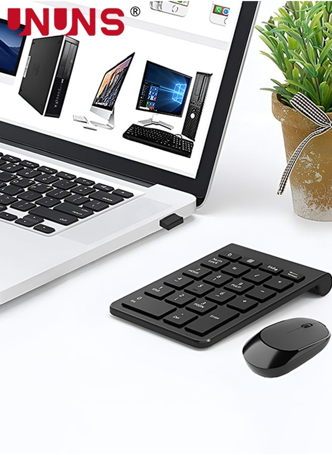 UNUNS - Wireless Number Pad and Mouse Combo,Portable Ultra Slim 2.4GHz USB Numeric Keypad,Slient Financial Accounting Numeric Keypad With Wireless Mice,For Laptop/PC/Desktop/Notebook,Black - Image 1