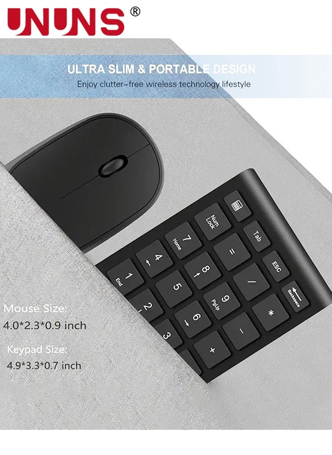 UNUNS - Wireless Number Pad and Mouse Combo,Portable Ultra Slim 2.4GHz USB Numeric Keypad,Slient Financial Accounting Numeric Keypad With Wireless Mice,For Laptop/PC/Desktop/Notebook,Black - Image 1