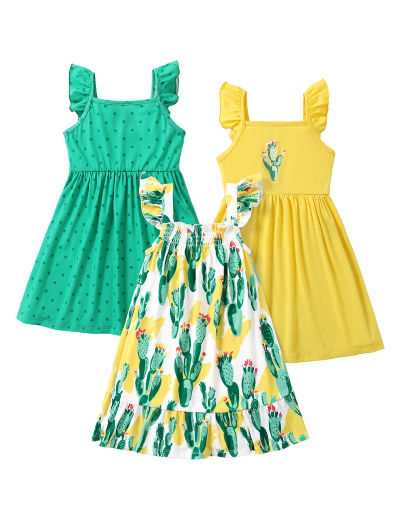 PATPAT Toddler Girl Floral Skater Multipack Dresses 2/3 Pack Spring Polka Dots Short Sleeve Priness A-line Dress - Image 1