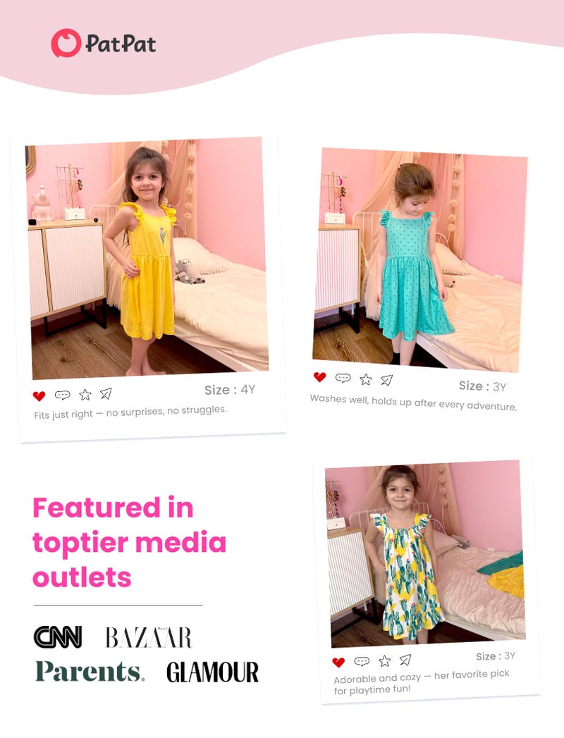 PATPAT Toddler Girl Floral Skater Multipack Dresses 2/3 Pack Spring Polka Dots Short Sleeve Priness A-line Dress - Image 5
