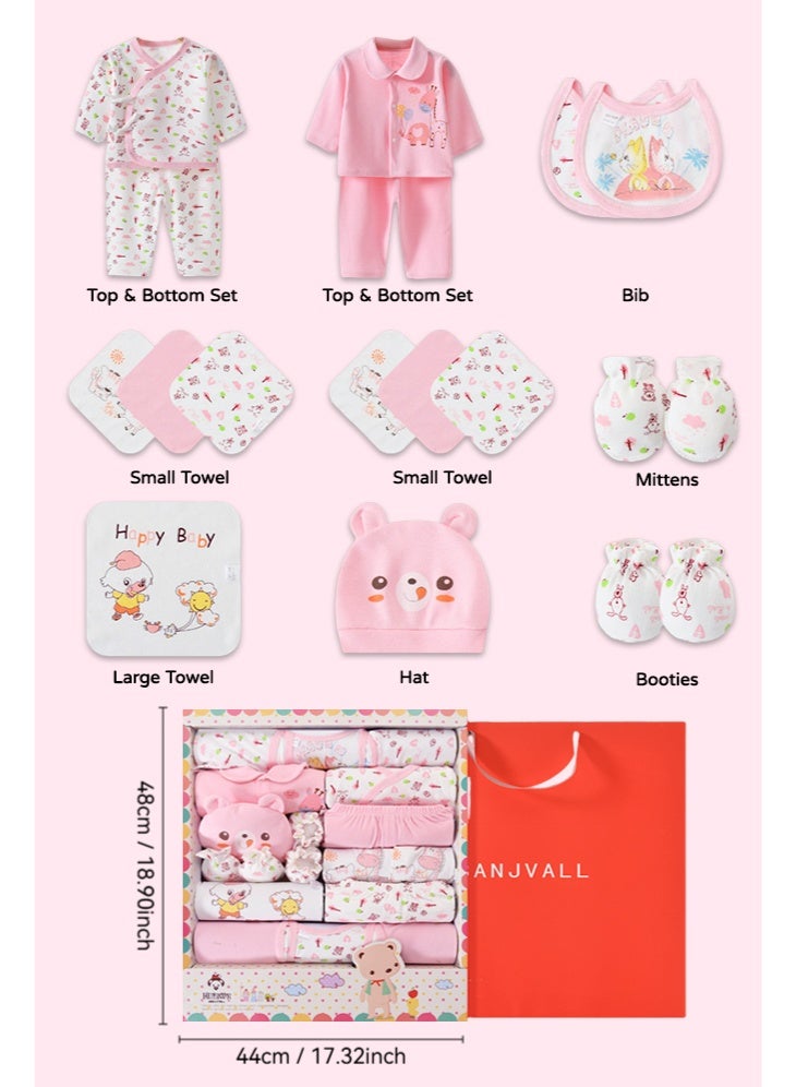 SHABILI 18Pcs Newborn Baby Unisex Layette Gift Set 100% Cotton Soft Breathable Easy Care Pink White Tops Pants Bib Towels Hat Mittens Booties Ideal Baby Shower Coming Home Daily Use Gift Essentials Cute - Image 3