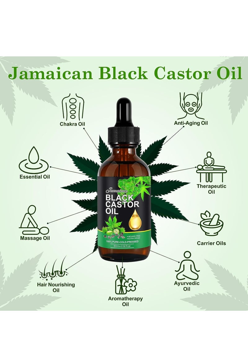 Jamaican Black Castor Oil, Castor Oil Organic 100% Pure Cold Pressed, Organic Castor Oil for Hair Growth, Body Massage Oil, Eyelashes & Eyebrows, Anti-Aging Essential Oil (60 ml)  - Image 3