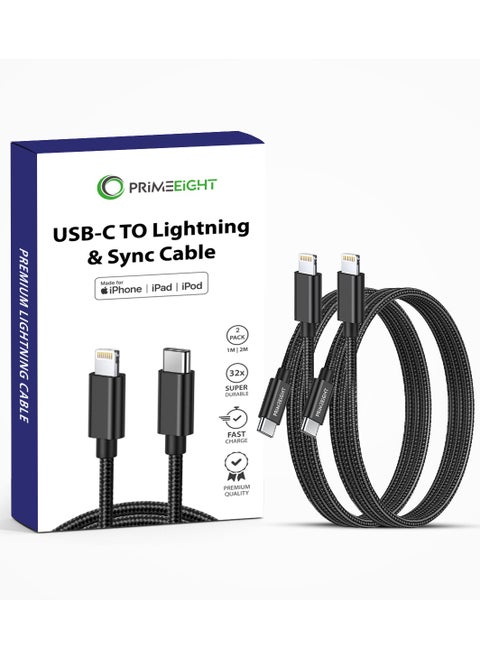 [2 PACK] TYPE C TO Lightning Cable For Apple iPhone iPod iPad 1m and 2m fast charging Compatible with iPhone 11/12/13/14  Pro / Pro Max Black
