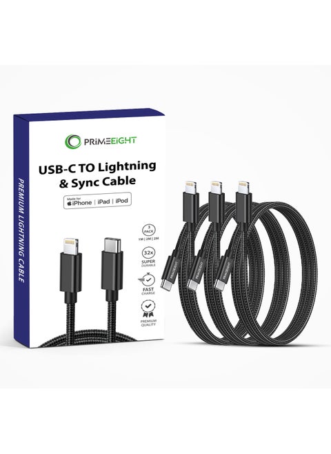 [3 PACK] TYPE C TO Lightning Cable For Apple iPhone iPod iPad 1m and 2m fast charging Compatible with iPhone 11/12/13/14  Pro / Pro Max Black