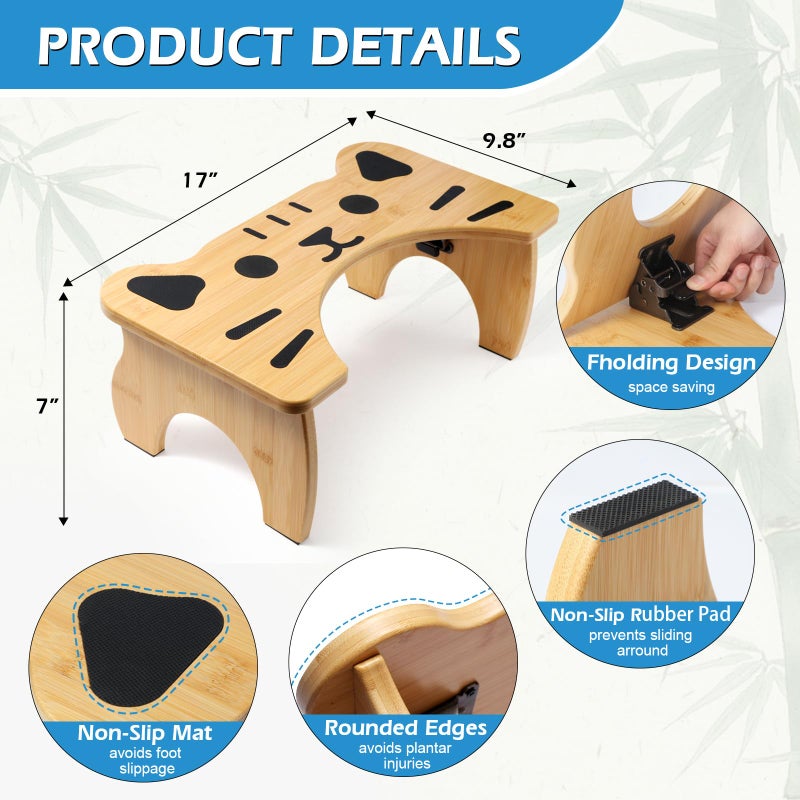 ANSISFOTO Bamboo Toilet Stool Foldable, 7 in Poop Stool for Bathroom, Portable Squatting Stool Potty for Adults & Kids, Non-Slip Toilet Foot Pooping Steps, No Assembly Required - Image 4