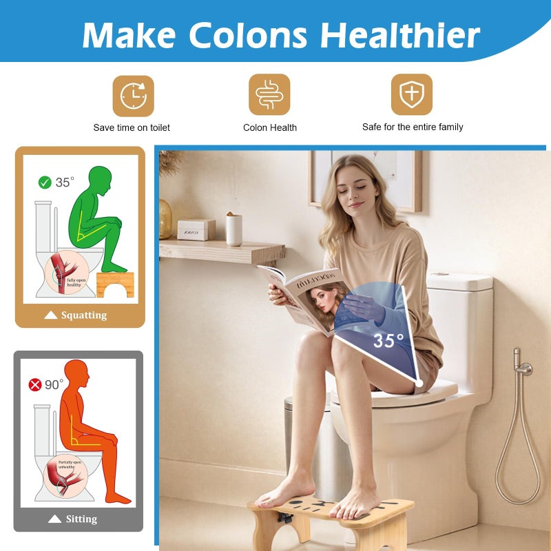 ANSISFOTO Bamboo Toilet Stool Foldable, 7 in Poop Stool for Bathroom, Portable Squatting Stool Potty for Adults & Kids, Non-Slip Toilet Foot Pooping Steps, No Assembly Required - Image 2
