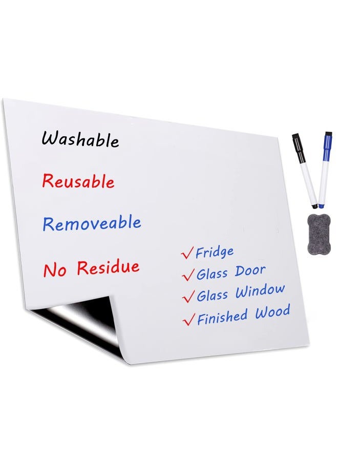 Tenyond Dry Erase Whiteboard Sticker for Fridge, 16.5×11.7in Removable Whiteboard Sheet for Non-Magnetic Stainless Steel Glass Door w/ 2 Markers & 1 Eraser, Washable Sticky Note, No Residue, Any Shiny Surface - Image 1
