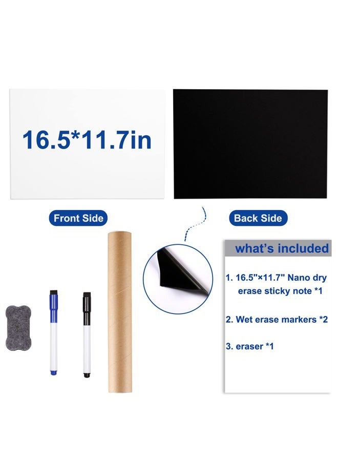Tenyond Dry Erase Whiteboard Sticker for Fridge, 16.5×11.7in Removable Whiteboard Sheet for Non-Magnetic Stainless Steel Glass Door w/ 2 Markers & 1 Eraser, Washable Sticky Note, No Residue, Any Shiny Surface - Image 3