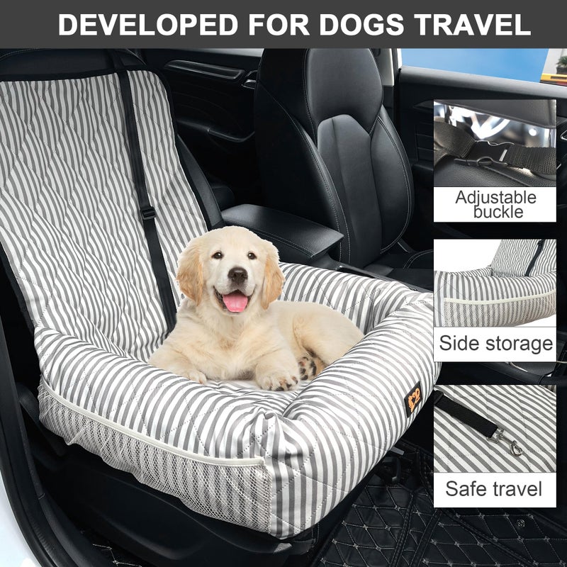 GeerDuo Dog Car Seat for Small and Medium Dogs, Booster Seat Sofa Pet Bed, Portable Car Travel Carrier Bed (Stripes,M) - Image 2