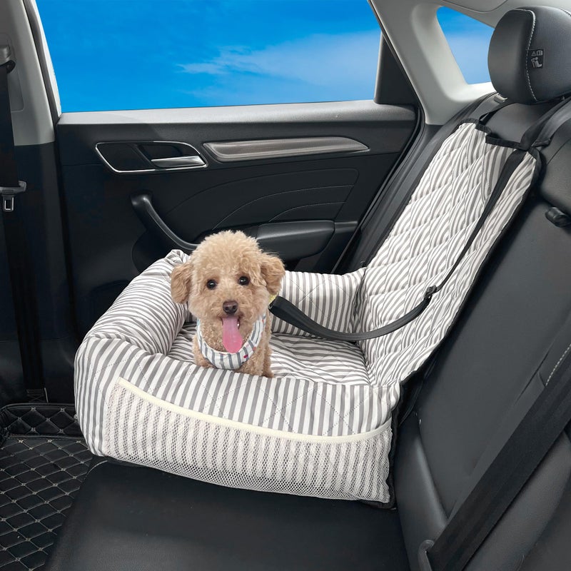 GeerDuo Dog Car Seat for Small and Medium Dogs, Booster Seat Sofa Pet Bed, Portable Car Travel Carrier Bed (Stripes,M) - Image 1