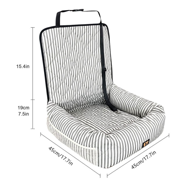 GeerDuo Dog Car Seat for Small and Medium Dogs, Booster Seat Sofa Pet Bed, Portable Car Travel Carrier Bed (Stripes,M) - Image 3