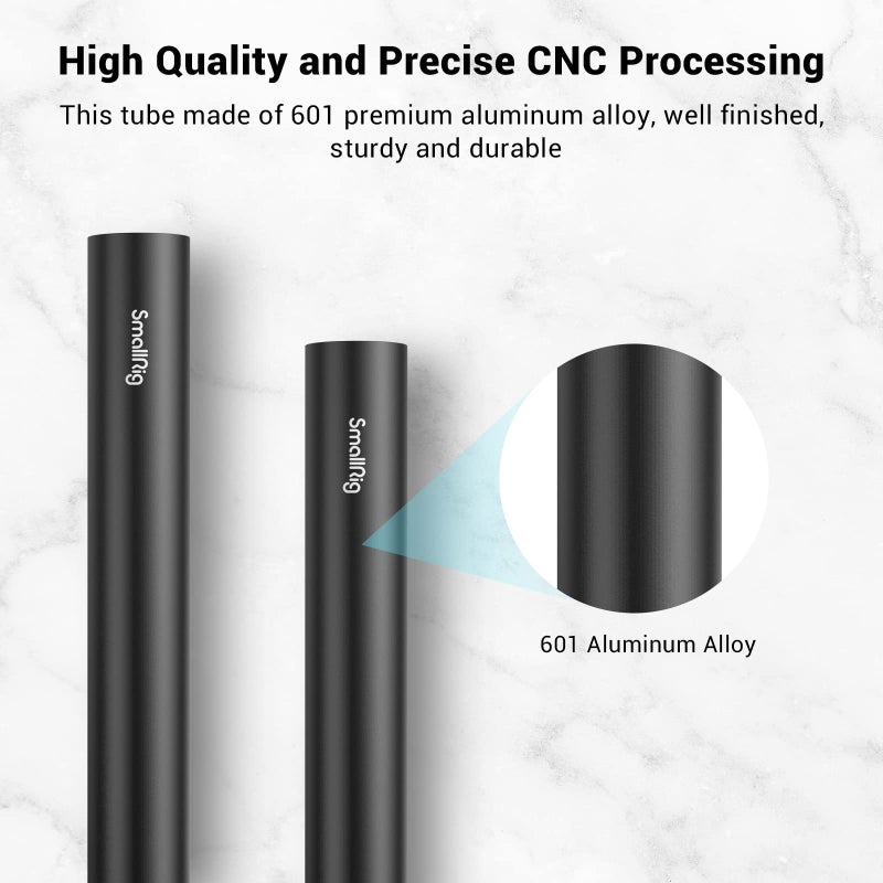 SmallRig 16 Inches (40 cm) Black Aluminum Alloy 15mm Rod with M12 Female Thread, Pack of 2 - Image 3