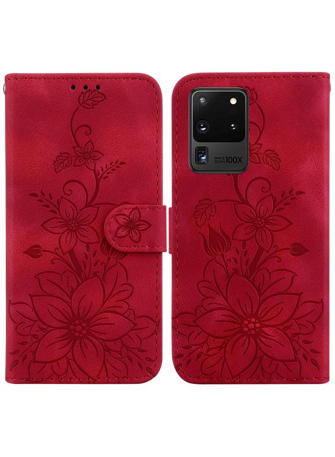 اس-توب جراب لهاتف Samsung Galaxy S20 Ultra مصنوع من الجلد المنقوش بنقشة زنبق - Image 1