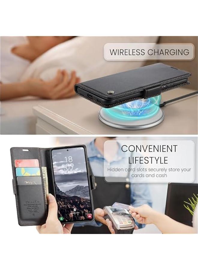 Black PU Leather Samsung Galaxy S25 Wallet Case with RFID Blocking, Credit Card Holder, Folio Flip, Kickstand, Magnetic Clasp - Stylish Protection for Men and Women - Image 2