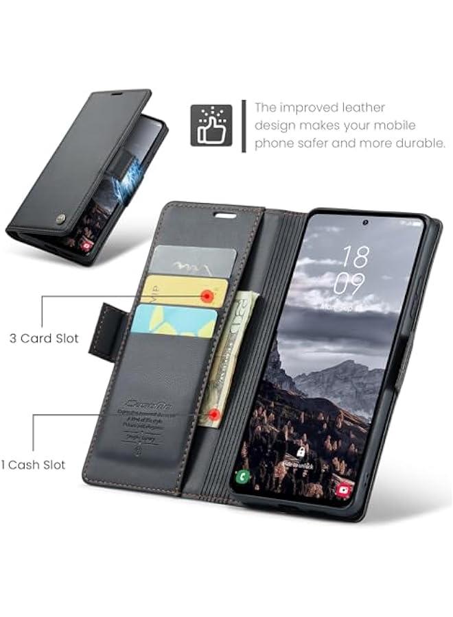 Black PU Leather Samsung Galaxy S25 Wallet Case with RFID Blocking, Credit Card Holder, Folio Flip, Kickstand, Magnetic Clasp - Stylish Protection for Men and Women - Image 3