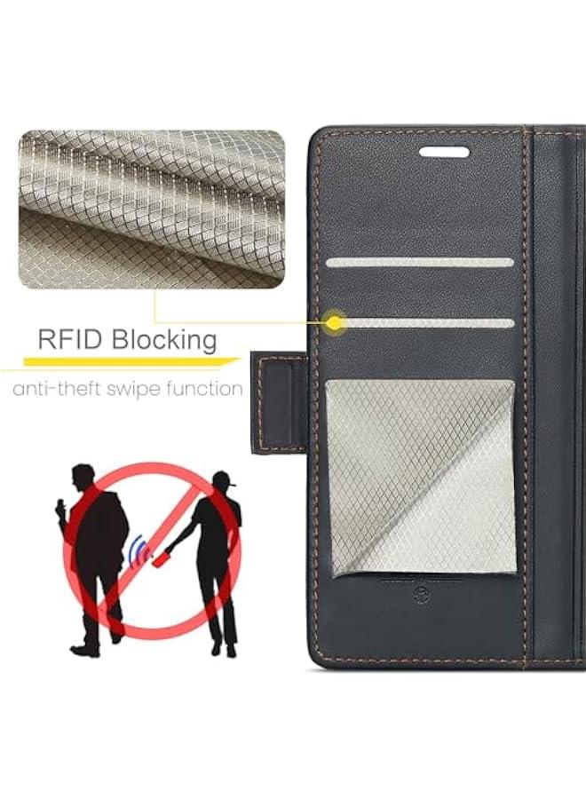 Black PU Leather Samsung Galaxy S25 Wallet Case with RFID Blocking, Credit Card Holder, Folio Flip, Kickstand, Magnetic Clasp - Stylish Protection for Men and Women - Image 4