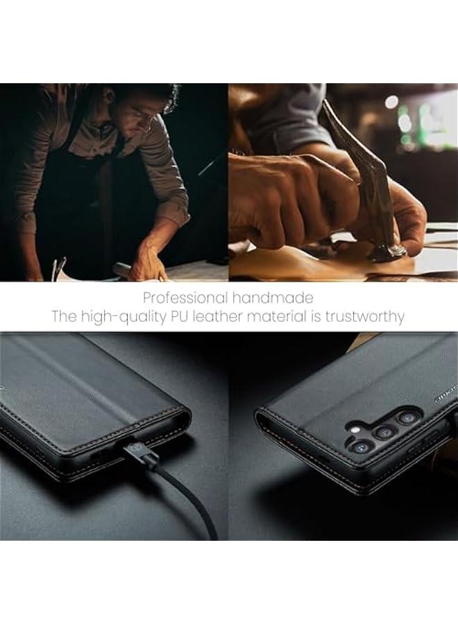 Black PU Leather Samsung Galaxy S25 Wallet Case with RFID Blocking, Credit Card Holder, Folio Flip, Kickstand, Magnetic Clasp - Stylish Protection for Men and Women - Image 5