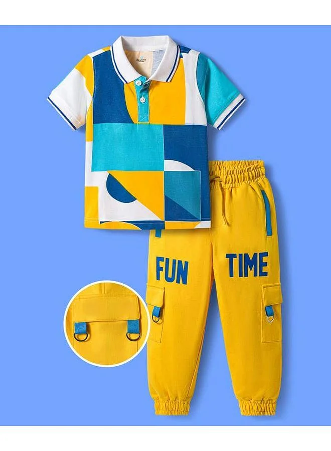 Ollington St. Ollington St. Cotton Knit Half Sleeves Printed Polo T-Shirt &  Joggers Set - Yellow