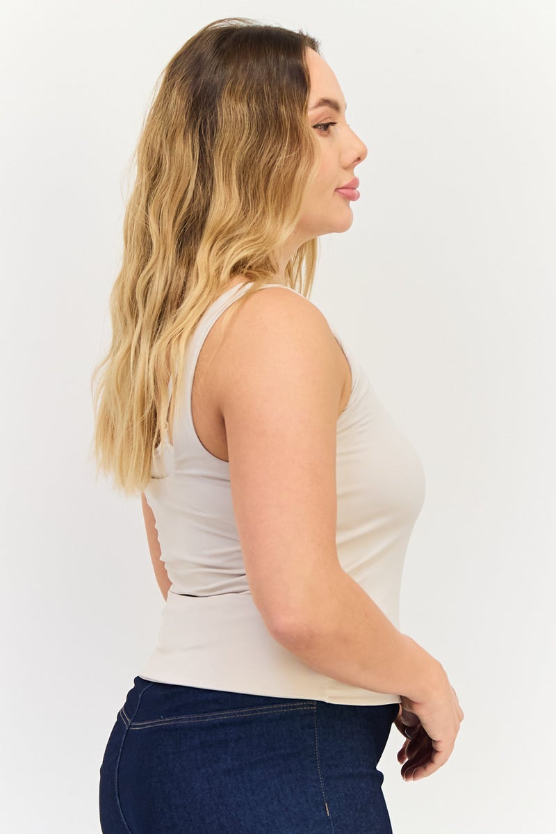 bebe Women Crew  Neck Sleeveless Solid Tank Top, Light Grey - Image 2