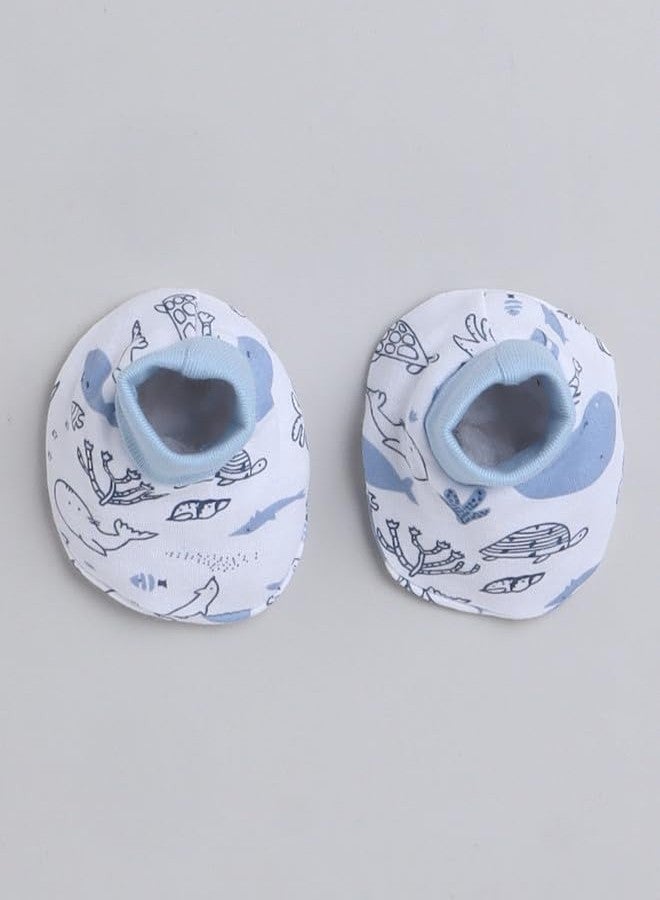 BUMZEE White & Sky Blue Boys Cotton Cap Mitten Bootie Set Age - 0-3 Months (Peb8805-wht.SBL) - Image 3