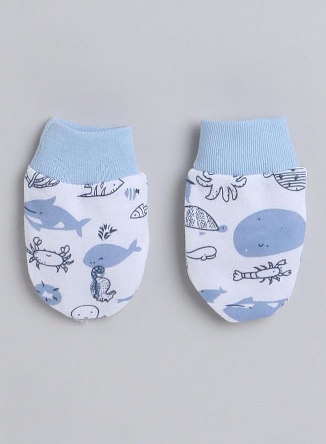 BUMZEE White & Sky Blue Boys Cotton Cap Mitten Bootie Set Age - 0-3 Months (Peb8805-wht.SBL) - Image 4