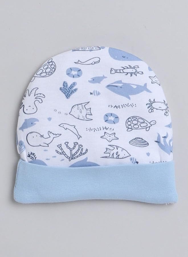 BUMZEE White & Sky Blue Boys Cotton Cap Mitten Bootie Set Age - 0-3 Months (Peb8805-wht.SBL) - Image 2