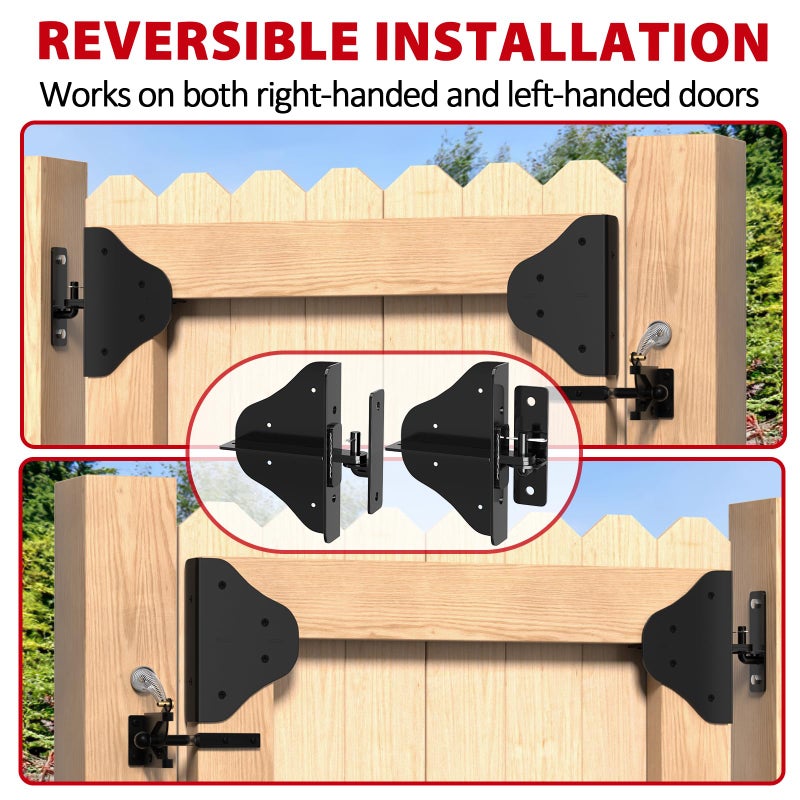 Mofeez Anti Sag Gate Kit Fence Gate Hardware - Heavy Duty 90 Degree Right Angle Hinges with Self-Locking Gate Latch & Corner Brace - for Wood Gates, Garden Fence (1 Set) - Image 5